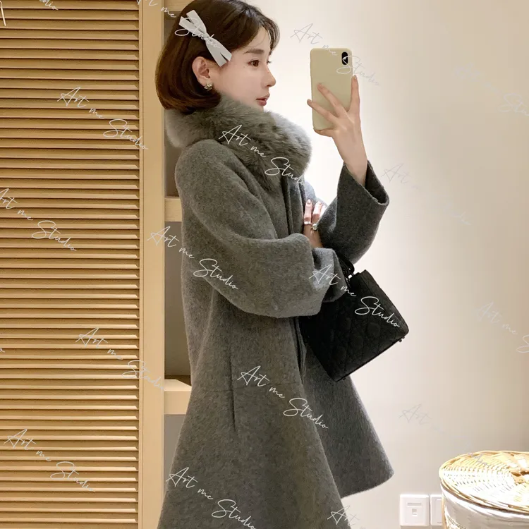 【ART ME】天鹅100绵羊毛裙摆式高克重修饰比例优雅三色大衣w24628