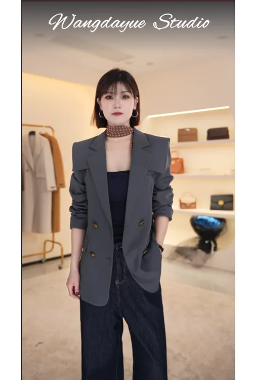 时尚流行西装外套女2025秋季新款双排扣轻职风西服上衣