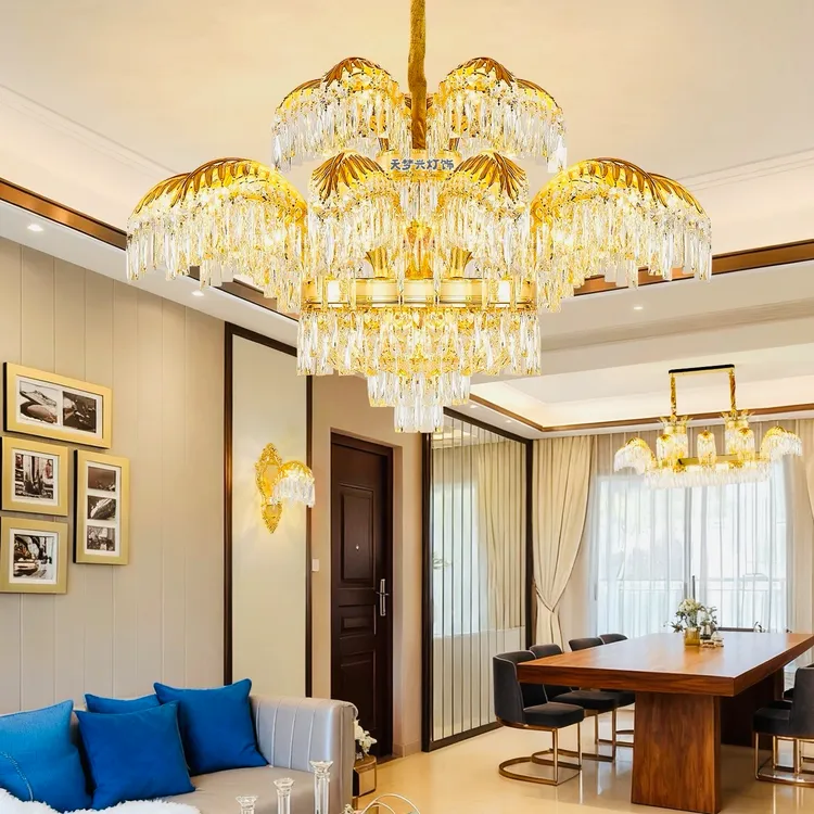 简欧酒店家用客厅别墅复式楼轻奢大吊灯挑空楼梯新款餐厅