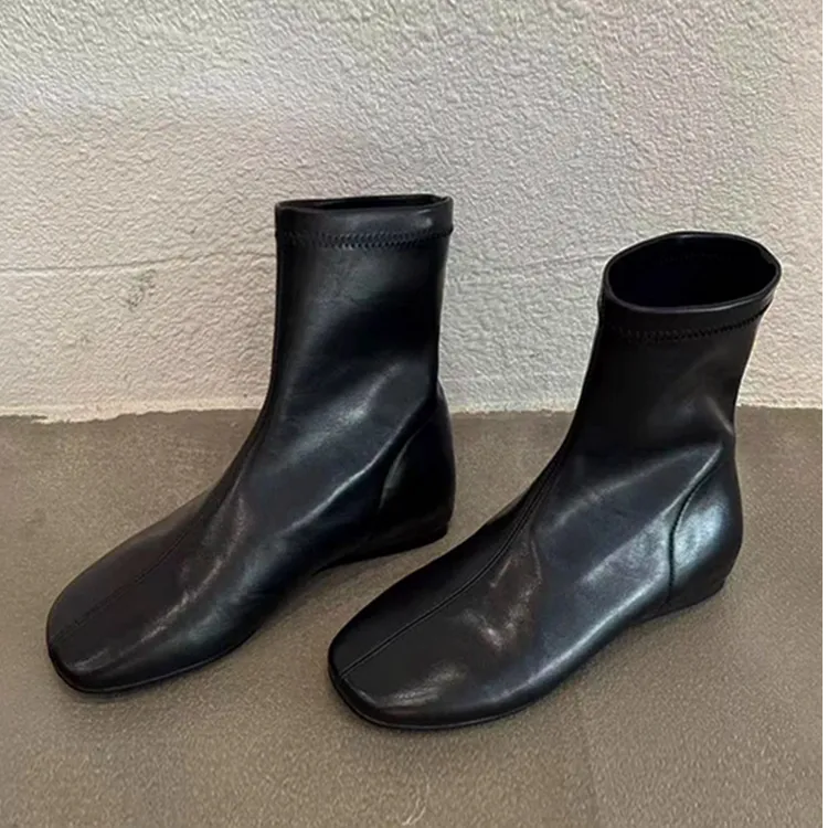 牛皮版~内增高短靴女2025春秋款复古黑色马丁靴小个子法式瘦瘦靴