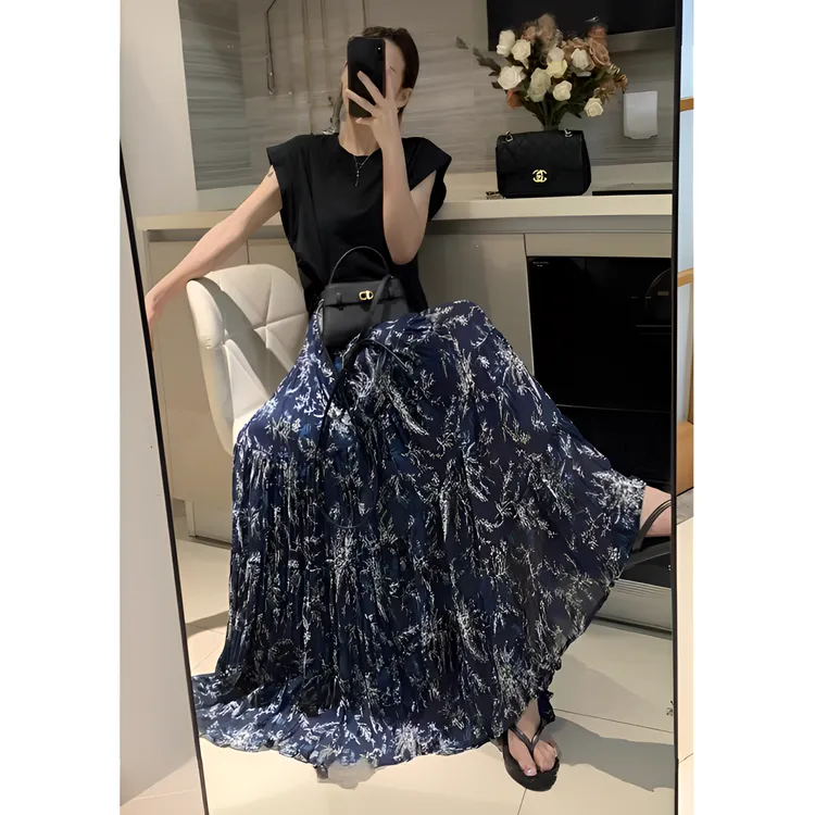 高级感碎花半身裙女2025秋新款小个子气质中长款垂坠感显瘦A字裙