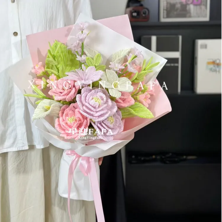【梦境花园粉色系花束】材料|扭扭棒自制花束送女友送朋友生日礼物