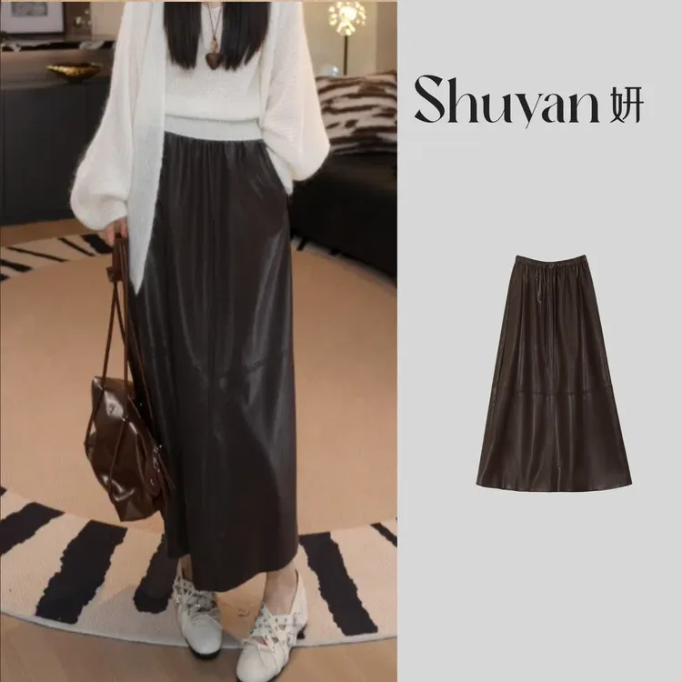 Shuyan妍【松紧皮裙】定制PU皮松紧腰百搭半裙639405