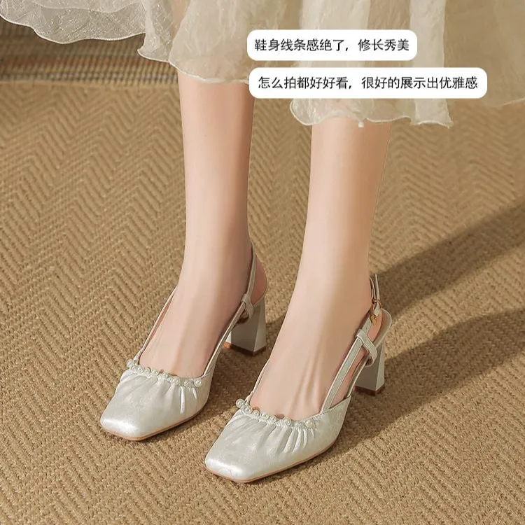 2025夏季新款凉鞋气质百搭高跟鞋法式粗跟方头百搭高跟鞋女