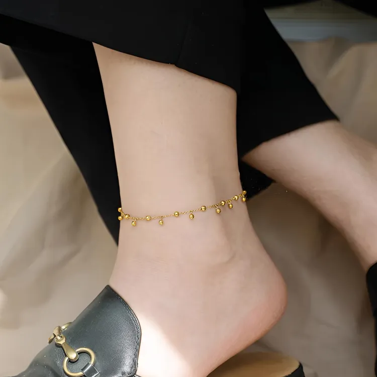 钛钢脚链 百搭金色珠珠脚链女小众设计高级感轻奢不掉色时尚足链
