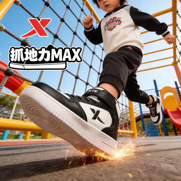 【高帮加绒板鞋】特步儿童冬季防水大童时尚百搭休闲鞋675415319351