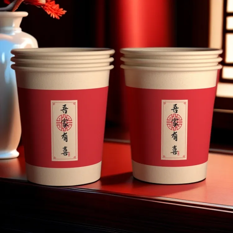 【喜杯】纸杯高档茶杯婚庆一次性纸杯商用大红色结婚备婚纸杯子