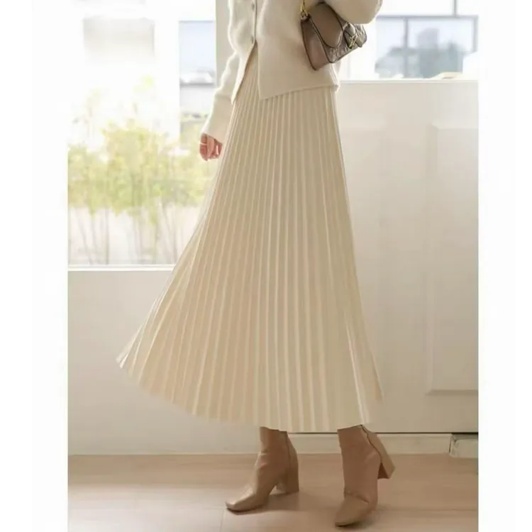 2025秋冬新款潮流时尚毛呢半身裙女中长款宽松大摆百褶裙显瘦伞裙