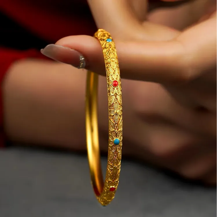 足银手镯 古法传承手镯女款复古花丝结婚镯子时尚轻奢手环送妈妈