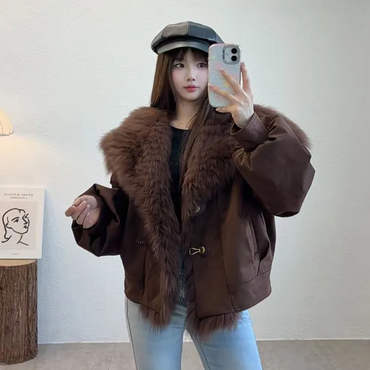 幼奈皮草2025冬季新款狐狸毛海军领鹅绒内胆短款派克服大衣外套女