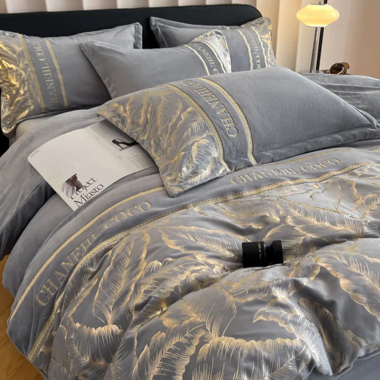 水星正品高端轻奢冬季牛奶绒四件套加厚双面绒被套保暖毛绒被床品