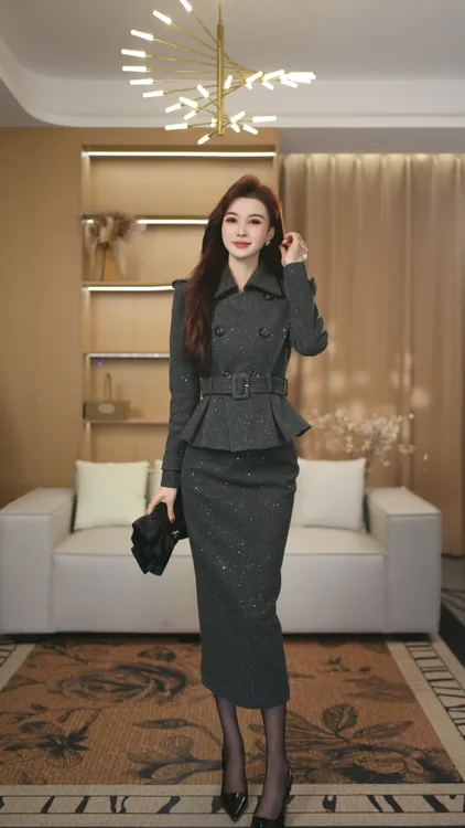 罗曼定制  原创时尚套装包臀粗花呢女神法式设计师优雅秋季半裙