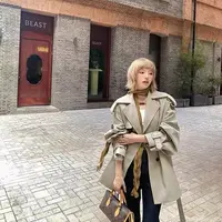 秋季时尚翻领短款拼接韩版休闲外套慵懒风宽松风衣女小个子外套