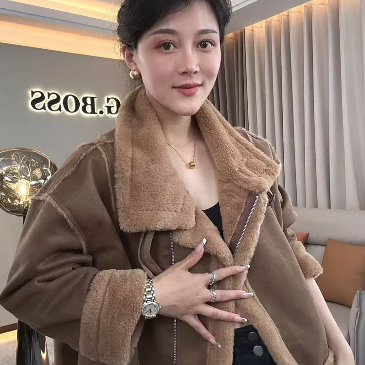 【耿老板6064#S】港风皮毛一体慵懒风休闲百搭精致短女外套穿搭