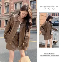 秋季穿搭一整套女2025新款高级感时尚皮衣外套搭复古短裙两件套