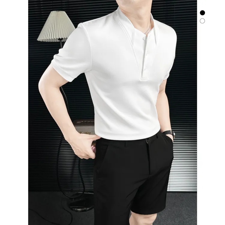 洋气V领polo衫男士夏季设计师款男装立领t恤短袖男款爆款2025新款