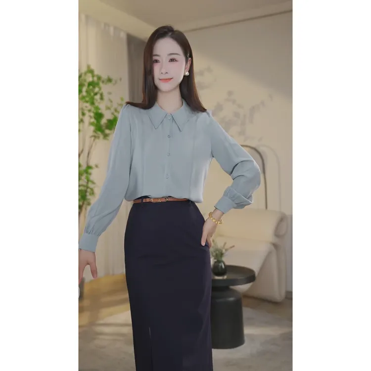 【杨杨专属】新款气质显瘦百搭气质减龄衬衣设计感8393071淡蓝色