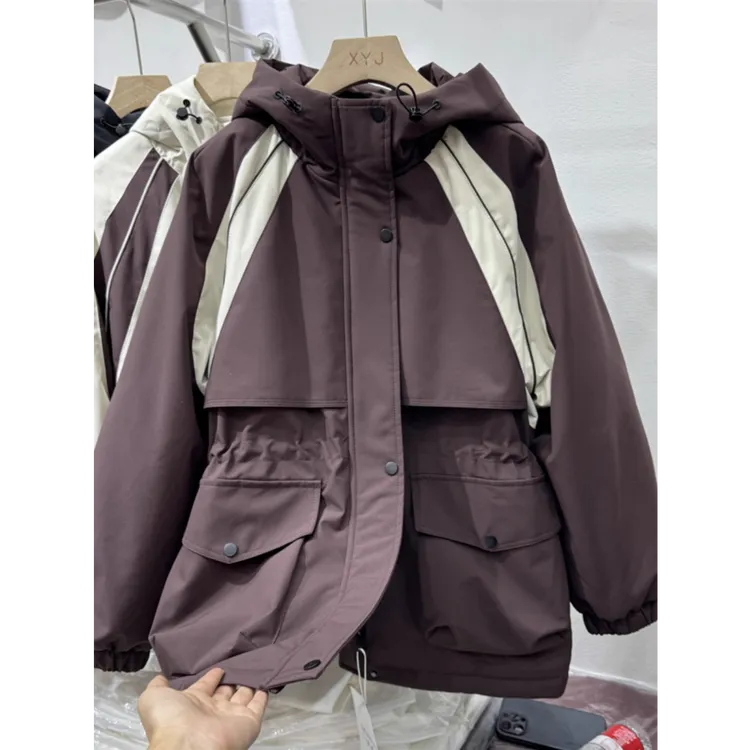 美式收腰显瘦夹克棉服女2025秋季新款时尚加厚夹棉连帽冲锋衣外套