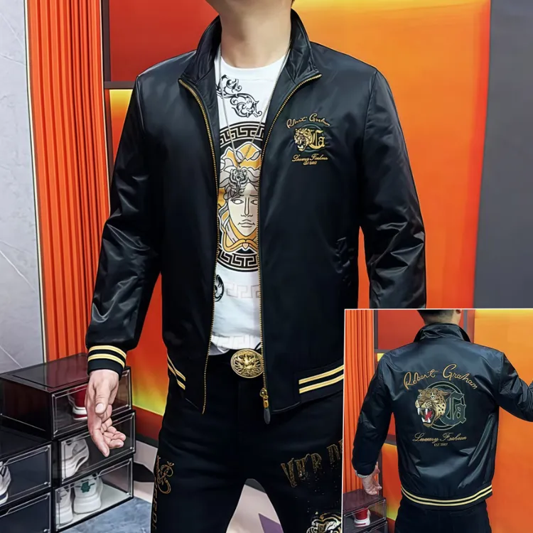 阿伟家男士长袖时尚立领秋冬简约男士夹克时尚百搭韩版修身外套潮