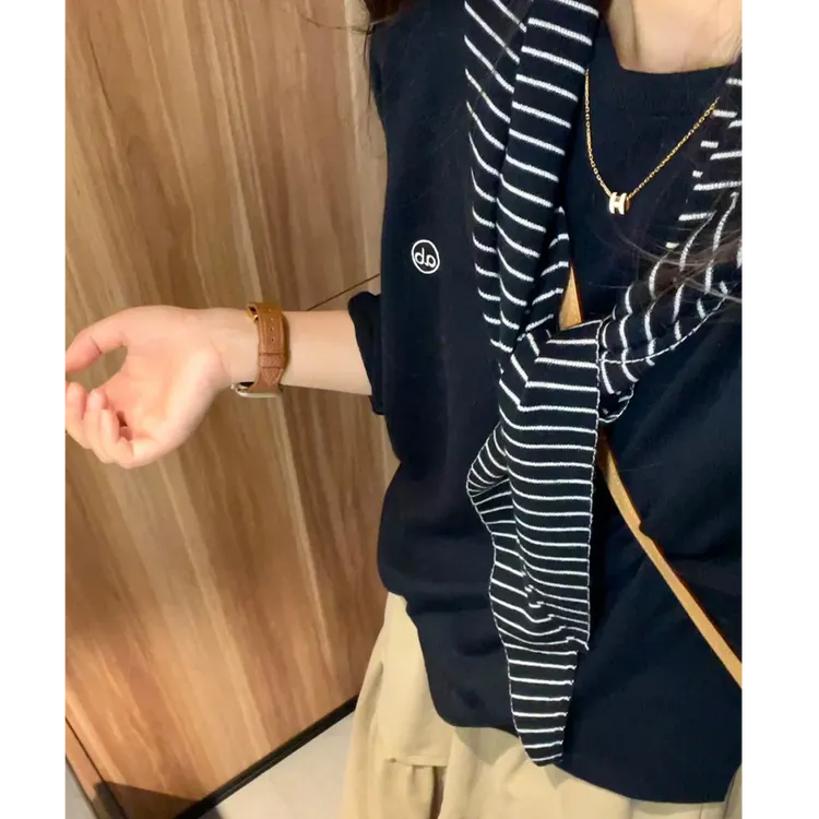 韩系慵懒风藏青色针织衫女2025秋季新款百搭宽松休闲设计感上衣