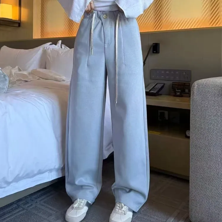 休闲风休闲裤休闲人字纹阔腿裤宽松牛仔裤长裤阔腿裤卫裤韩版