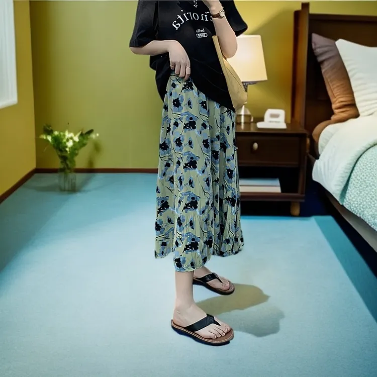 薄款雪纺碎花半身裙女春夏新款高腰宽松中长款大码胖妹妹a字长裙