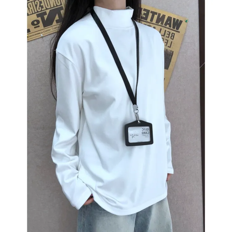 纯色半高领德绒打底衫男秋冬高级感白色内搭美式复古潮牌宽松长袖