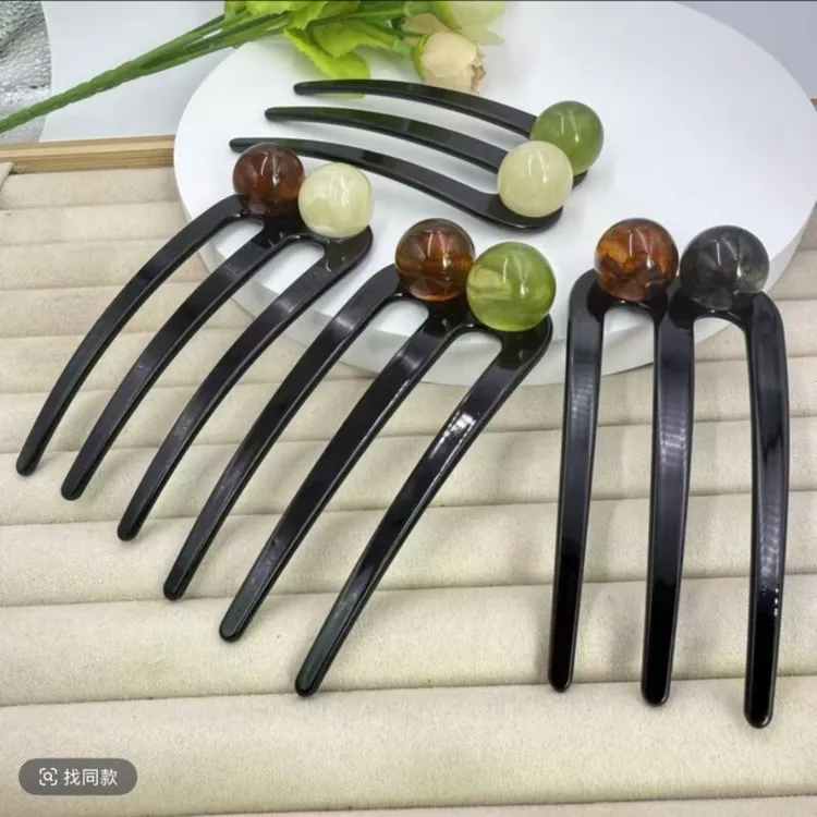 喜欢发饰  夏季新款贵气简约三齿珠珠发簪 