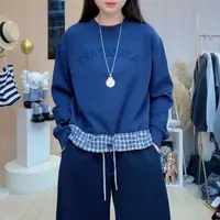 秋季新款韩版女装休闲宽松上衣长袖圆领假两件卫衣女B186