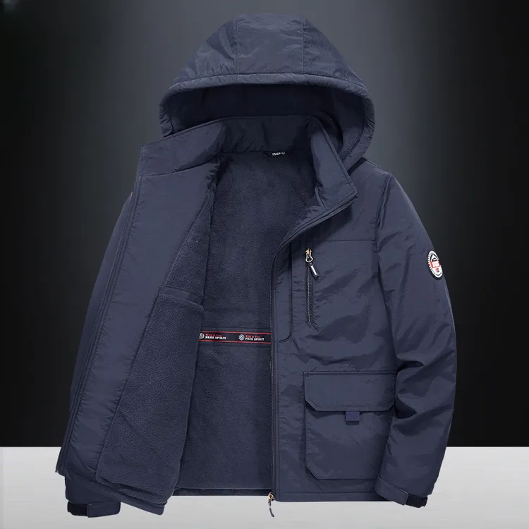 加绒男士加厚秋冬季防风工装宽松棉服男款冬季大码户外休闲冲锋衣