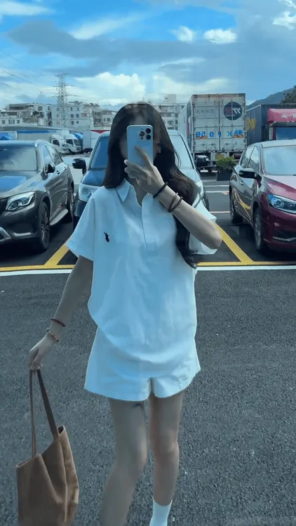 2025夏季新款韩系时尚polo领短袖上衣宽松短裤休闲运动两件套装女