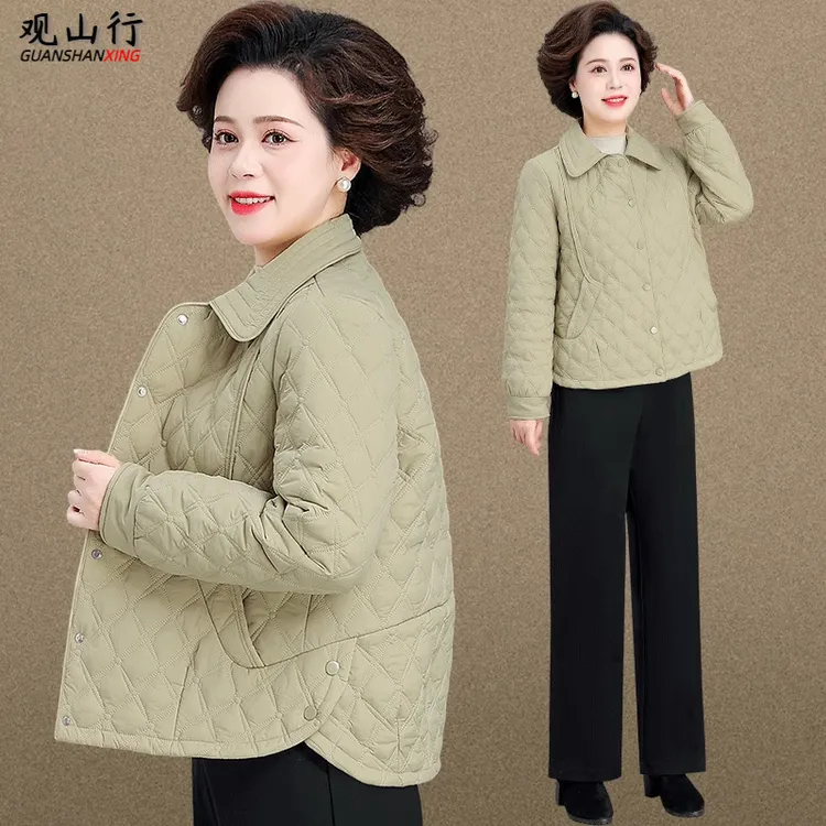 中老年人女装时尚妈妈装秋装夹棉棉服外套秋冬装洋气高贵轻薄棉衣