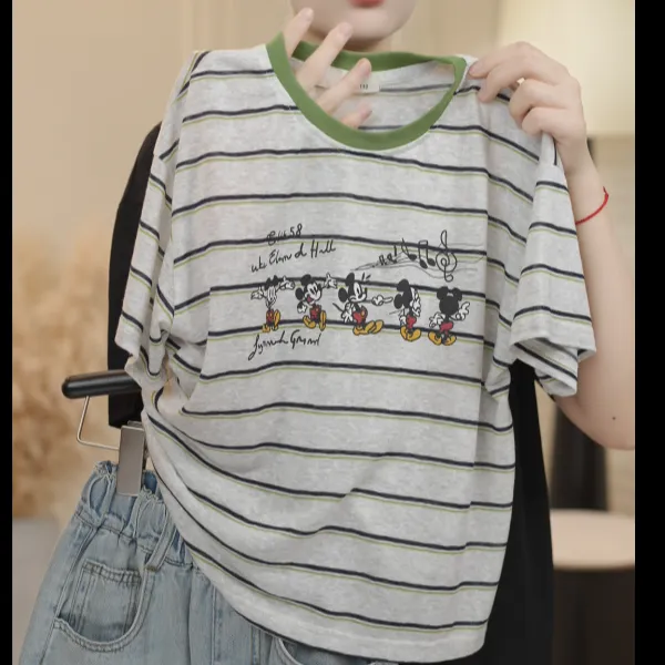 【派町现货】夏装儿童韩版时尚个性条纹设计休闲宽松短袖T恤SJ5759