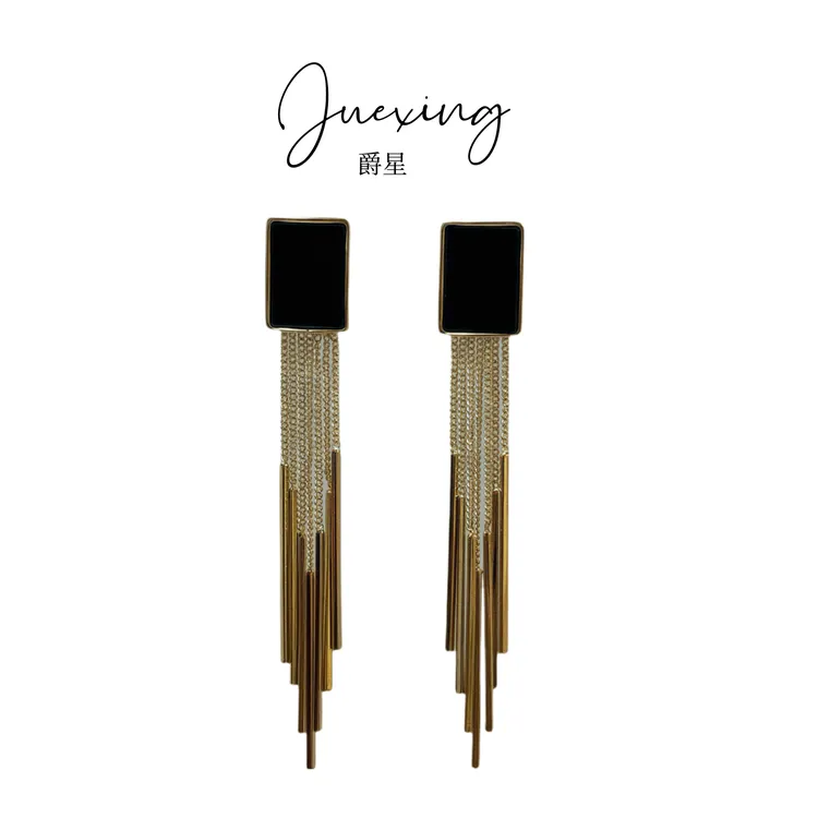 铜合金玻璃耳饰 爵星时尚经典百搭简约长款个性经典方形流苏耳环
