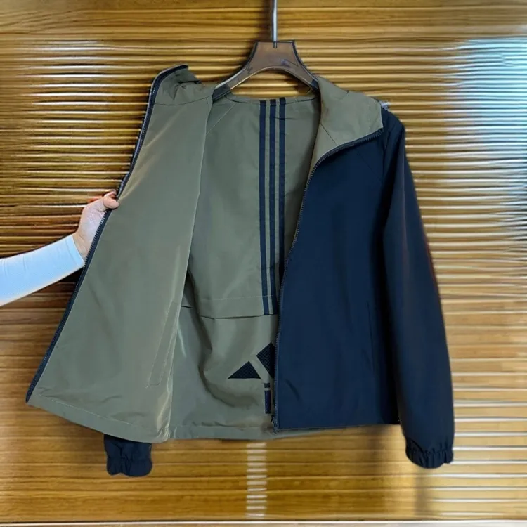 9864（双面穿）秋季新款连帽刺绣时尚百搭休闲夹克外套