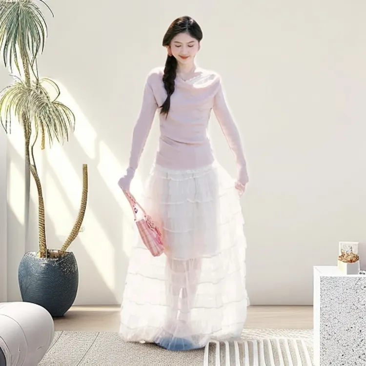 少女风薄款高腰半身裙套装女2025春夏季时尚半身纱裙百搭气质