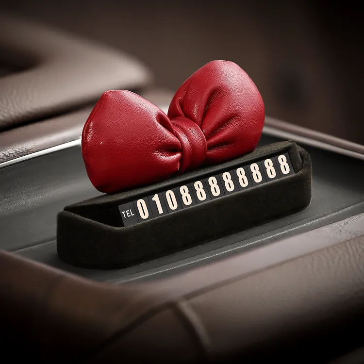 在逃小主 植绒版 汽车临时停车电话号码牌女蝴蝶结挪车牌车载装饰