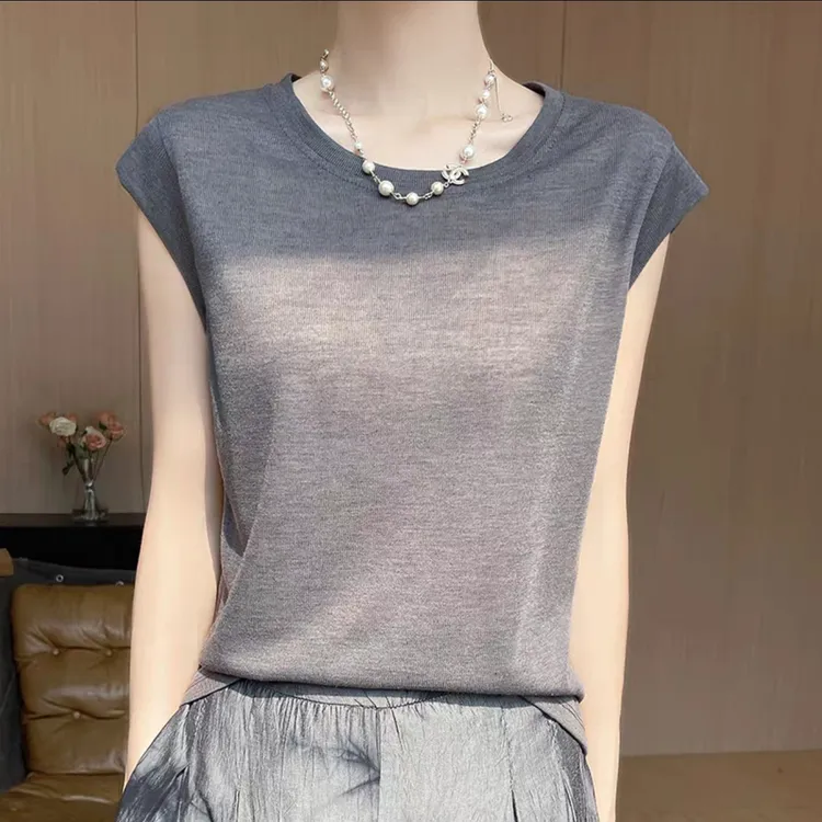 887洋气莱赛尔天丝小飞袖薄款T恤衫女夏季显瘦透气圆领包袖上衣