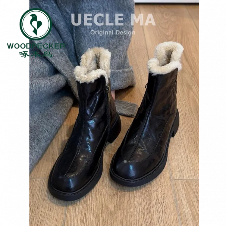 啄木鸟厚底雪地靴女2025新款冬季瘦瘦靴保暖棉鞋毛毛鞋小个子短靴