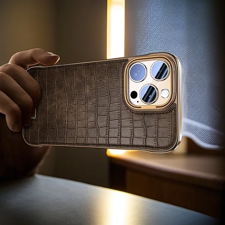适用苹果手机系列无边框真皮纹高档高务防摔iphone16/15/14保护套