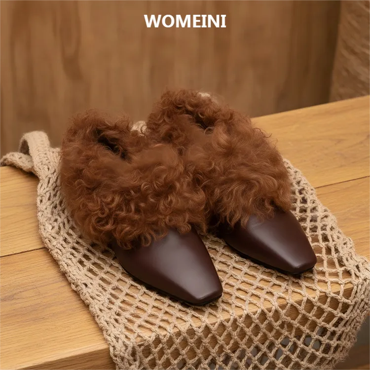 2025新款爆款鞋子女款秋冬时尚复古单鞋羊羔毛真皮中跟软底女鞋靴