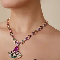 3077项链750黄金18K玫瑰金红宝石毛衣锁骨链