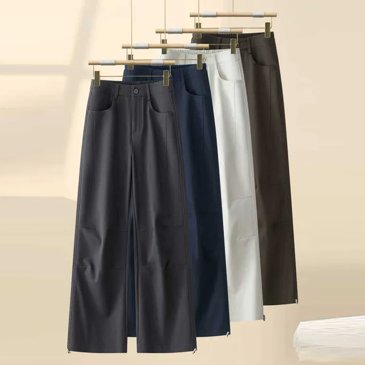 休闲工装裤女秋冬款今年流行女裤高腰宽松阔腿裤弯刀裤#88715