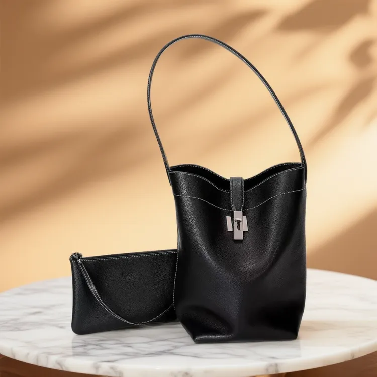 单根抽带水桶包女黑色百搭单肩包托特包轻奢时尚秋冬韩版简约肩包