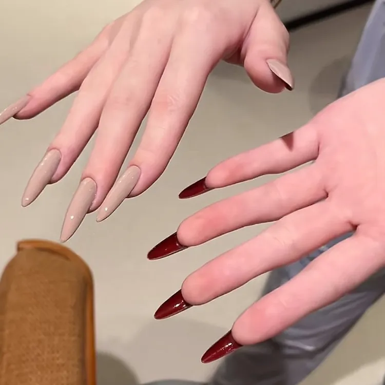 CL红底高跟】裸色纯手工穿戴甲2025新款高级秋冬光疗显白美甲长款