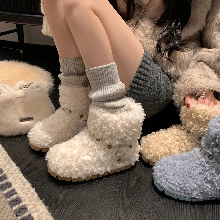 巨好看棉花糖卷～5cm增高雪地靴女加绒新款韩版冬季百搭棉鞋毛毛靴