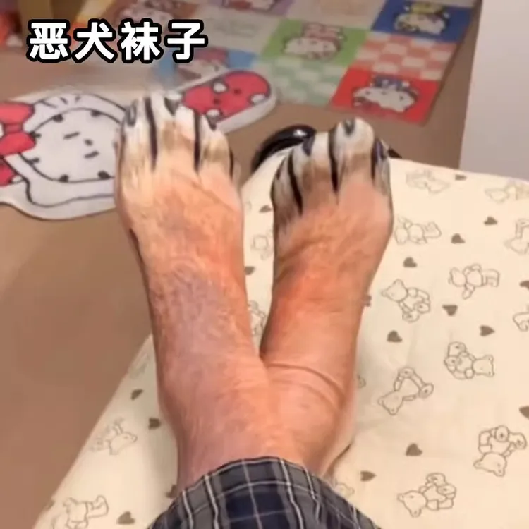 恶犬袜子恶搞怪3D仿真动物爪子中筒袜热转印卡通印花显眼包整蛊袜