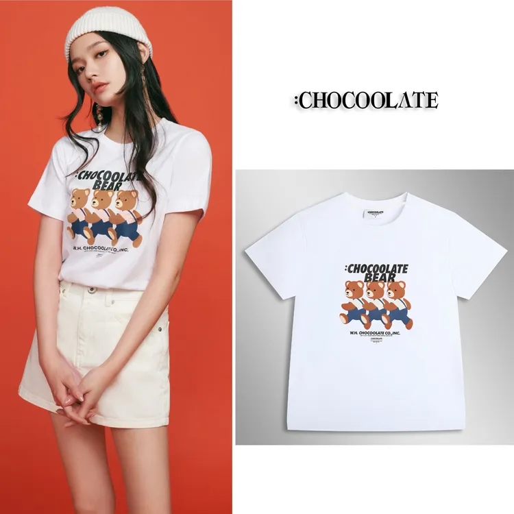 it:CHOCOOLATE<林允同款>冰感夏天小熊情侣款印花圆领短袖T恤6200
