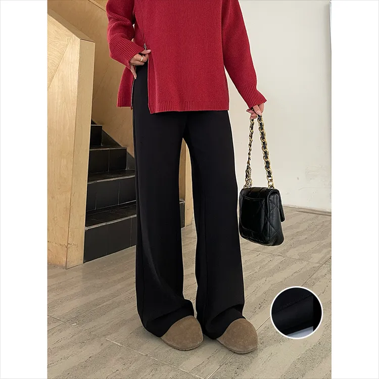 裂渡宣宣【V腰小黑裤】加绒九分裤长裤女冬显瘦微喇休闲裤ZY509A40