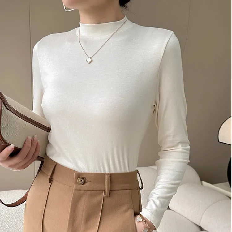 2025新款秋冬半高领纯色时尚百搭显瘦打底衫t恤气质简约长袖上衣